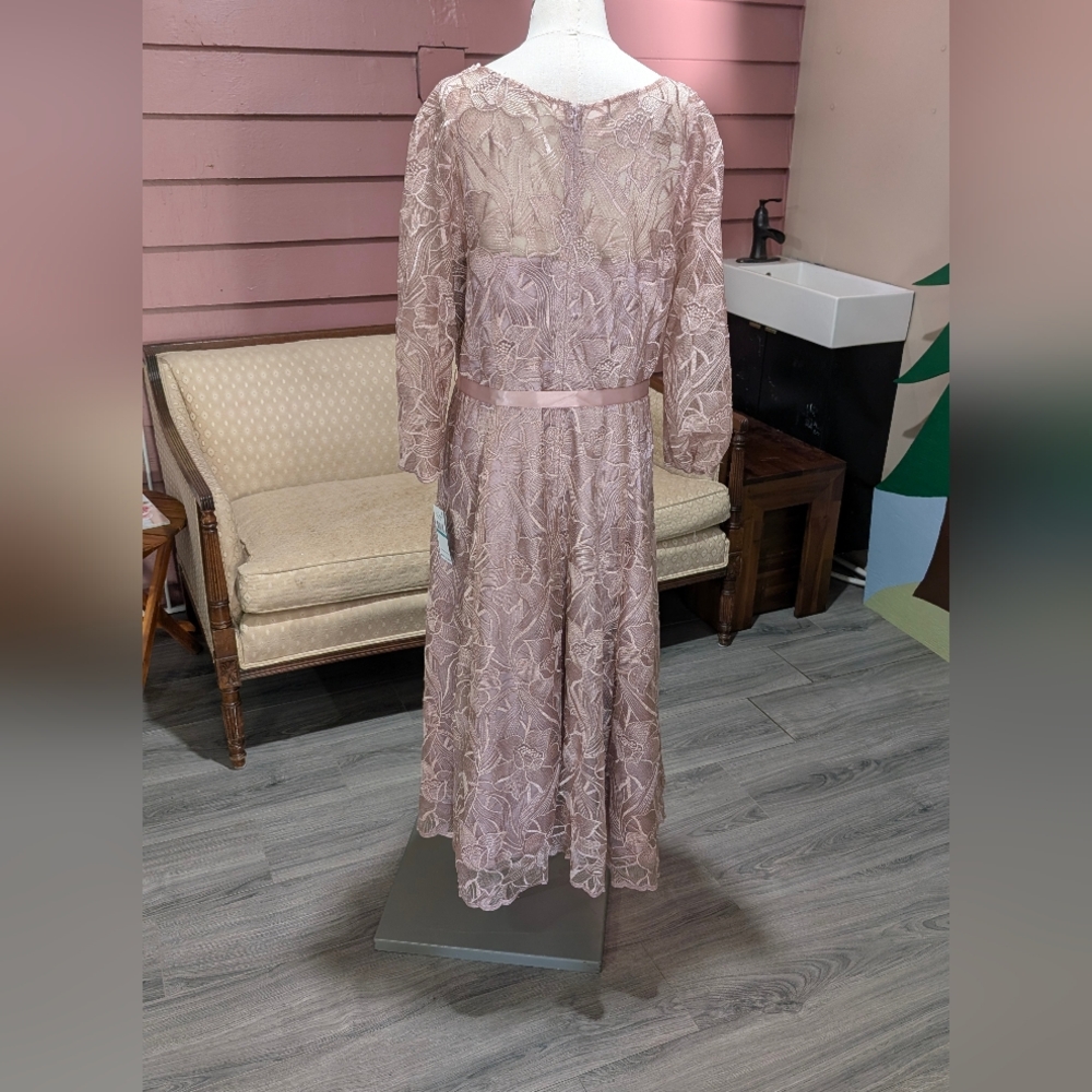 Alex Evenings Blush Lace Long Sleeve Tea Dress - Picture 2 of 4